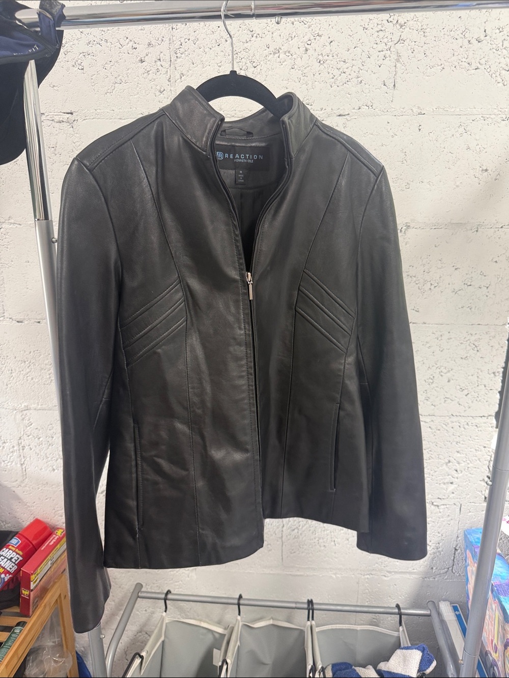 Kenneth Cole Reaction Women's Black Moto-Style Leather Jacket - Medium LIKE NEW